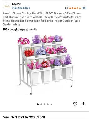 White 3-Tier Flower Display Stand with 12 Buckets